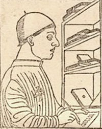Detail from page of Breviarium (1479) printed by Pachel and Scinzenzeler depicting the author, Paulus Attavanti.